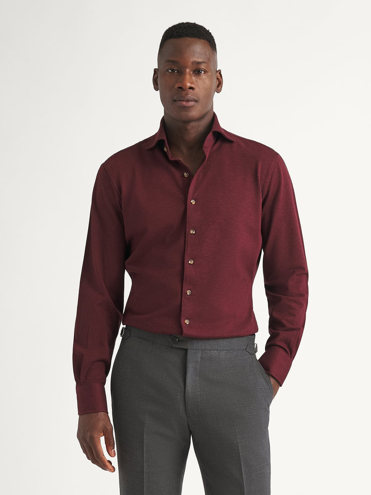 Proper Cloth Men's Canclini Burgundy Easy Care Knit Pique Custom Dress Shirt - Red, Size: 19, Regular, 100% Cotton