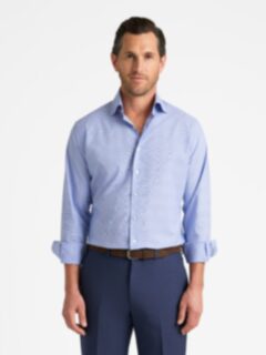 The Thomas Mason Broadcloth Dress Shirt in Blue Large Glen Plaid