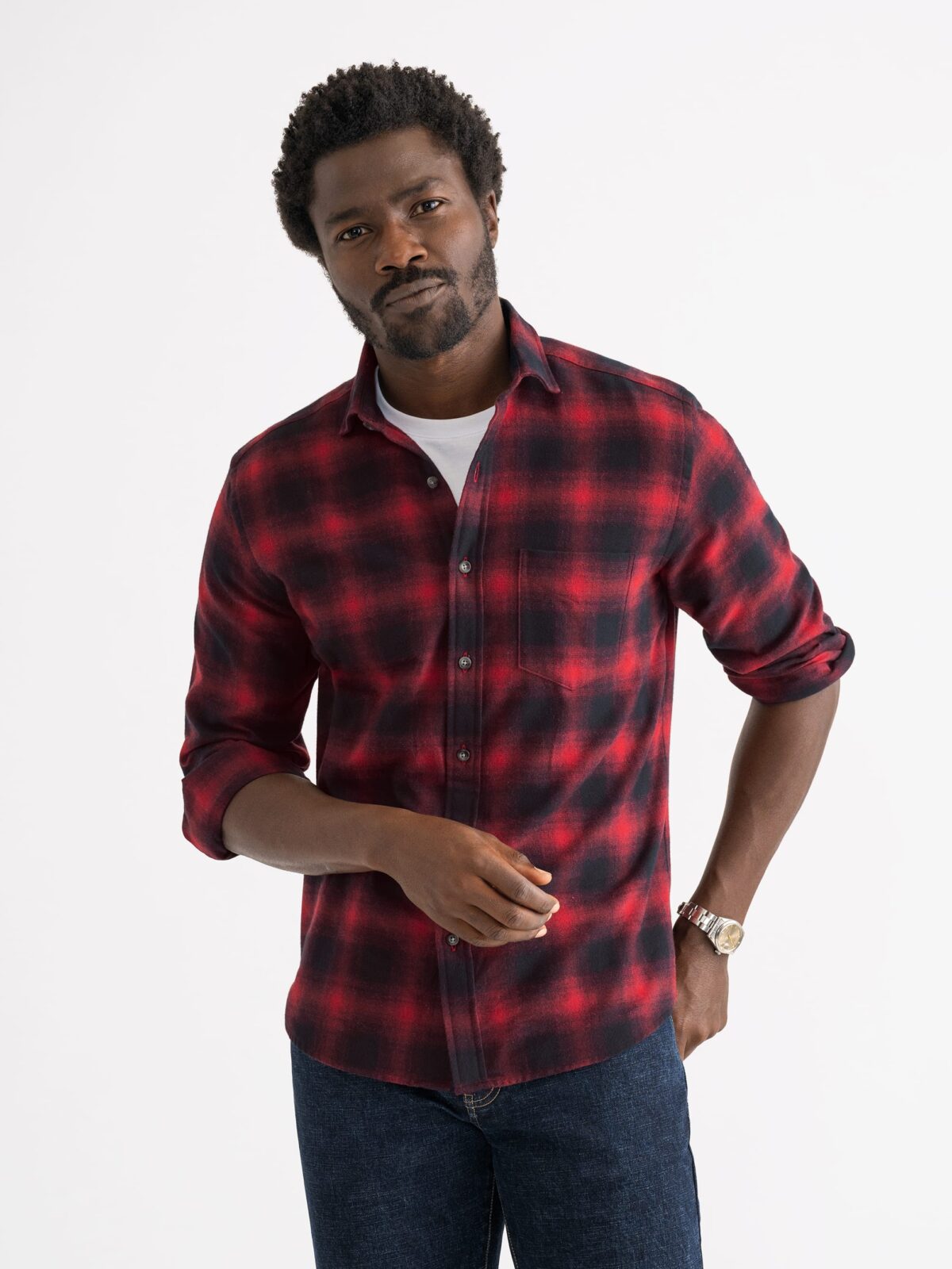 Slate and White Buffalo Plaid Strech Heavyweight Flannel