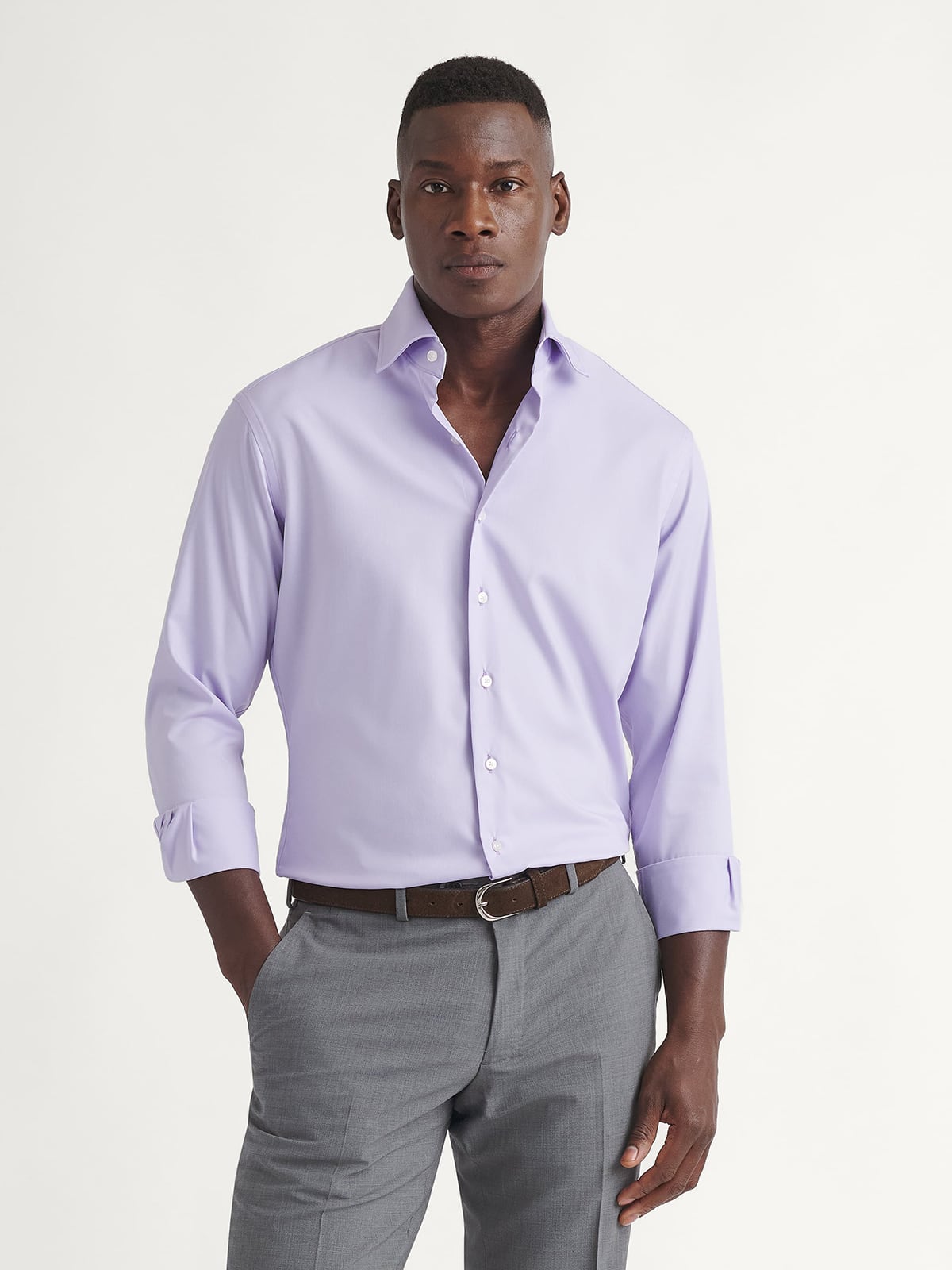 Proper Cloth Men's Lavender Performance Blend Twill Custom Dress Shirt - Pink, Size: 16, Regular, Polyester Proper Cloth Men's Lavender Performance Blend Twill Custom Dress Shirt - Pink, Size: 16, Regular, Polyester
