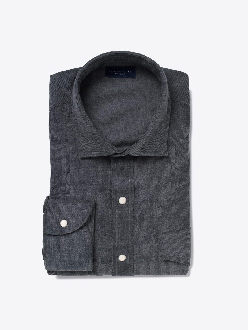 Canclini Dark Grey Melange Corduroy Dress Shirt 