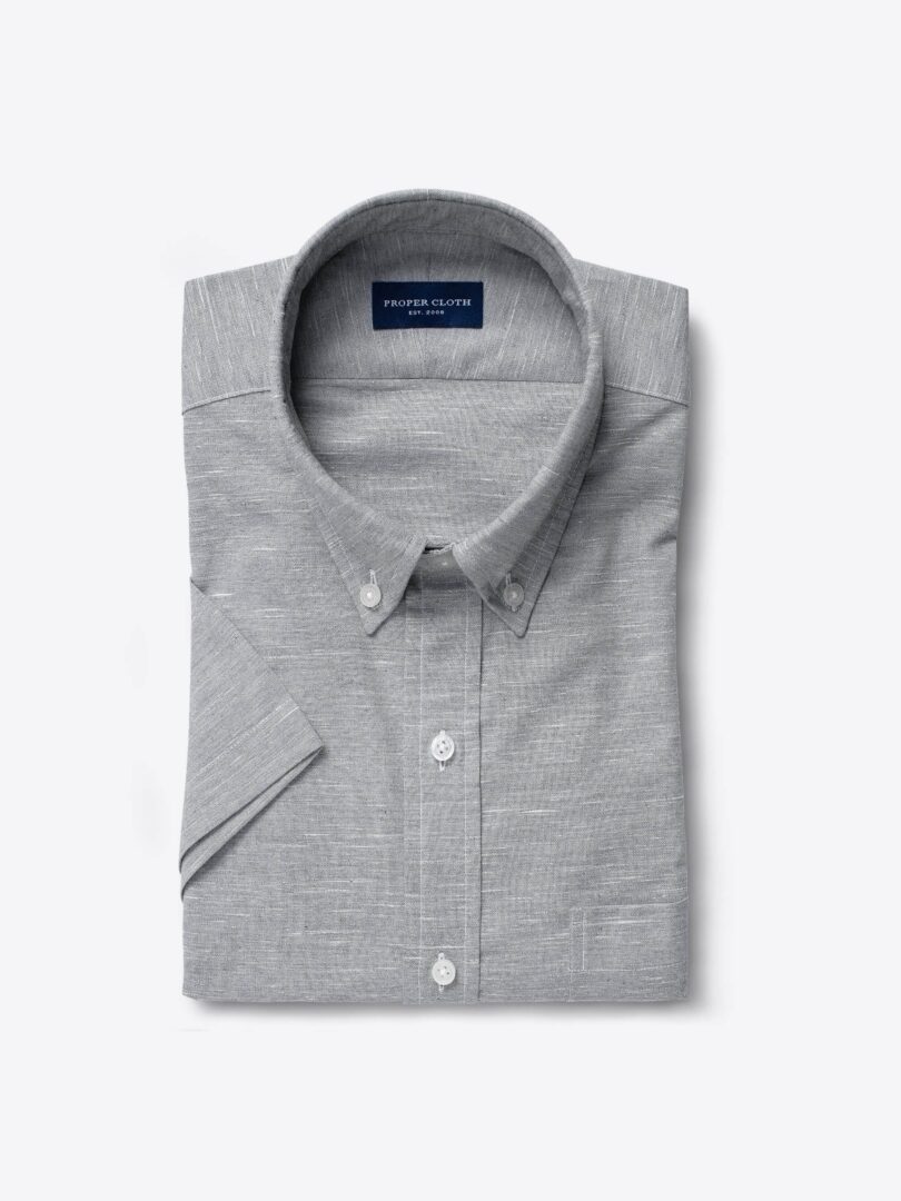 Biella Light Grey Slub Chambray Fitted Dress Shirt 