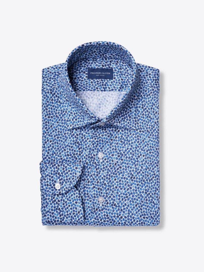 Organic Stretch Cotton Blue Micro Floral Print 