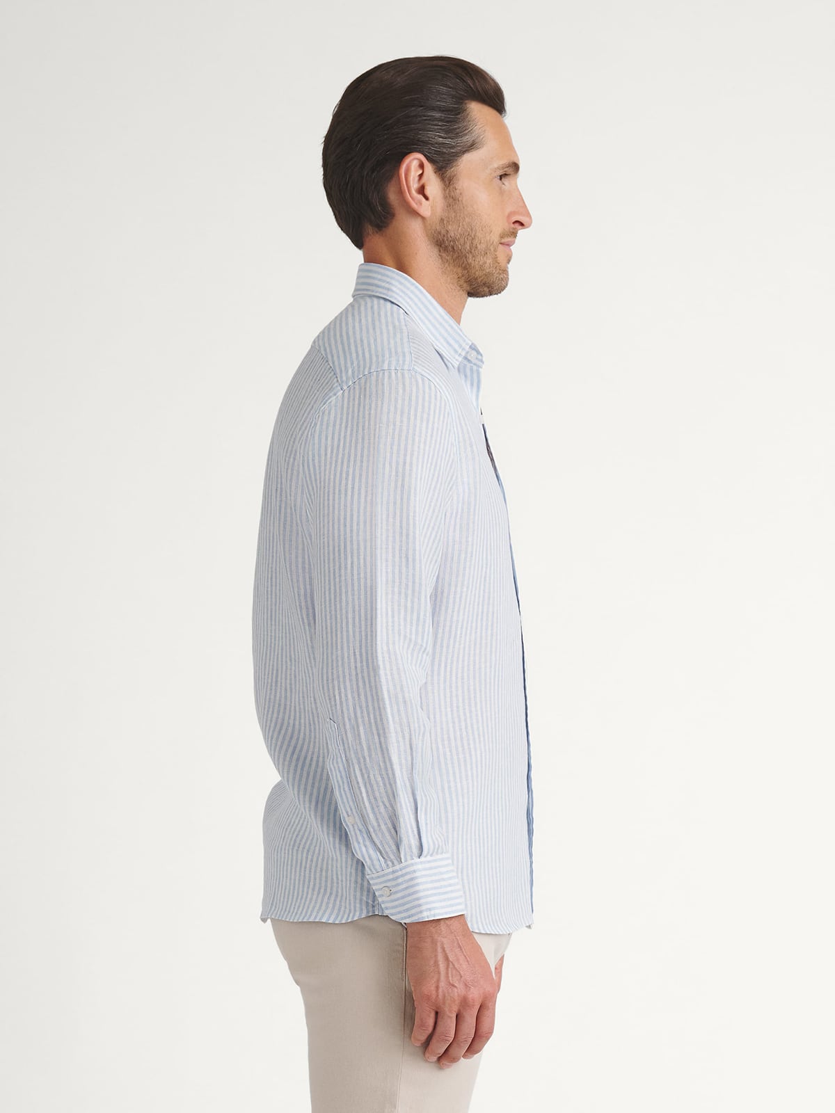 lined dress shirts Proper Cloth Men's Light Blue Stripe Washed Linen Custom Dress Shirt