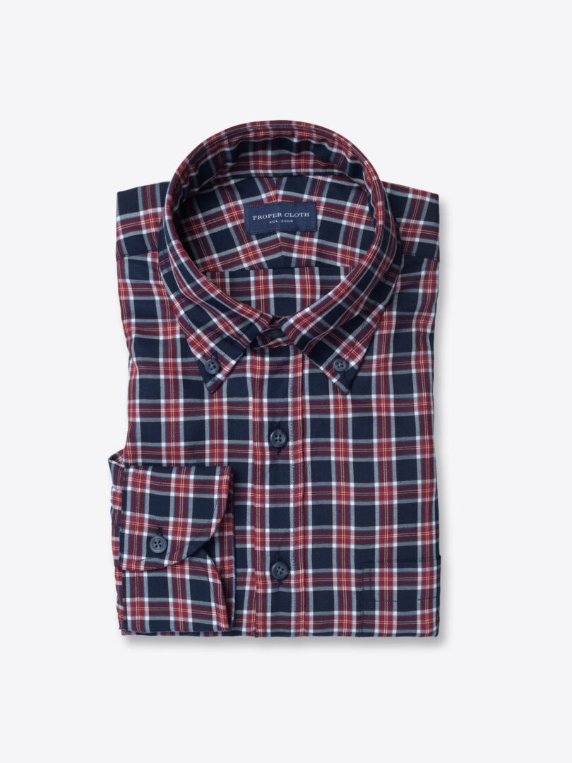Navy and Red Brushed Check 