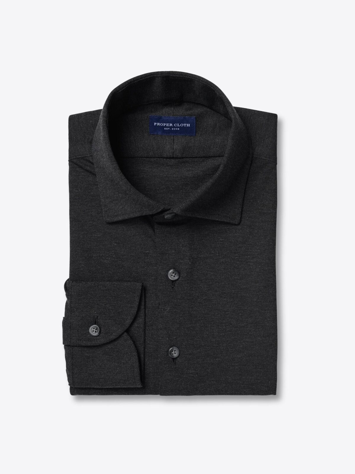 Ventura Dark Charcoal Melange Knit Pique Shirt by Proper Cloth