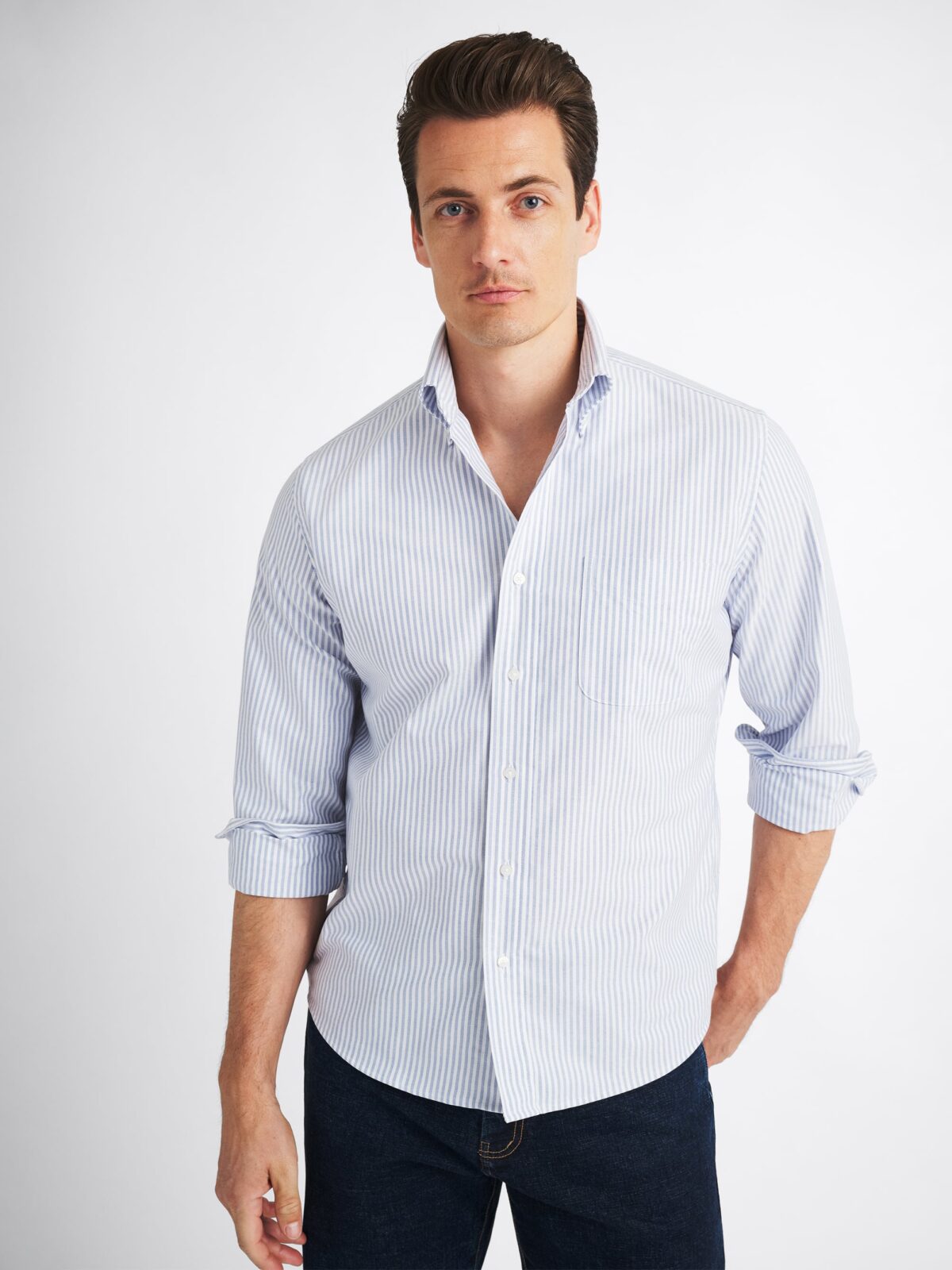 The Clark Oxford Cloth Button Down in Blue University Stripe
