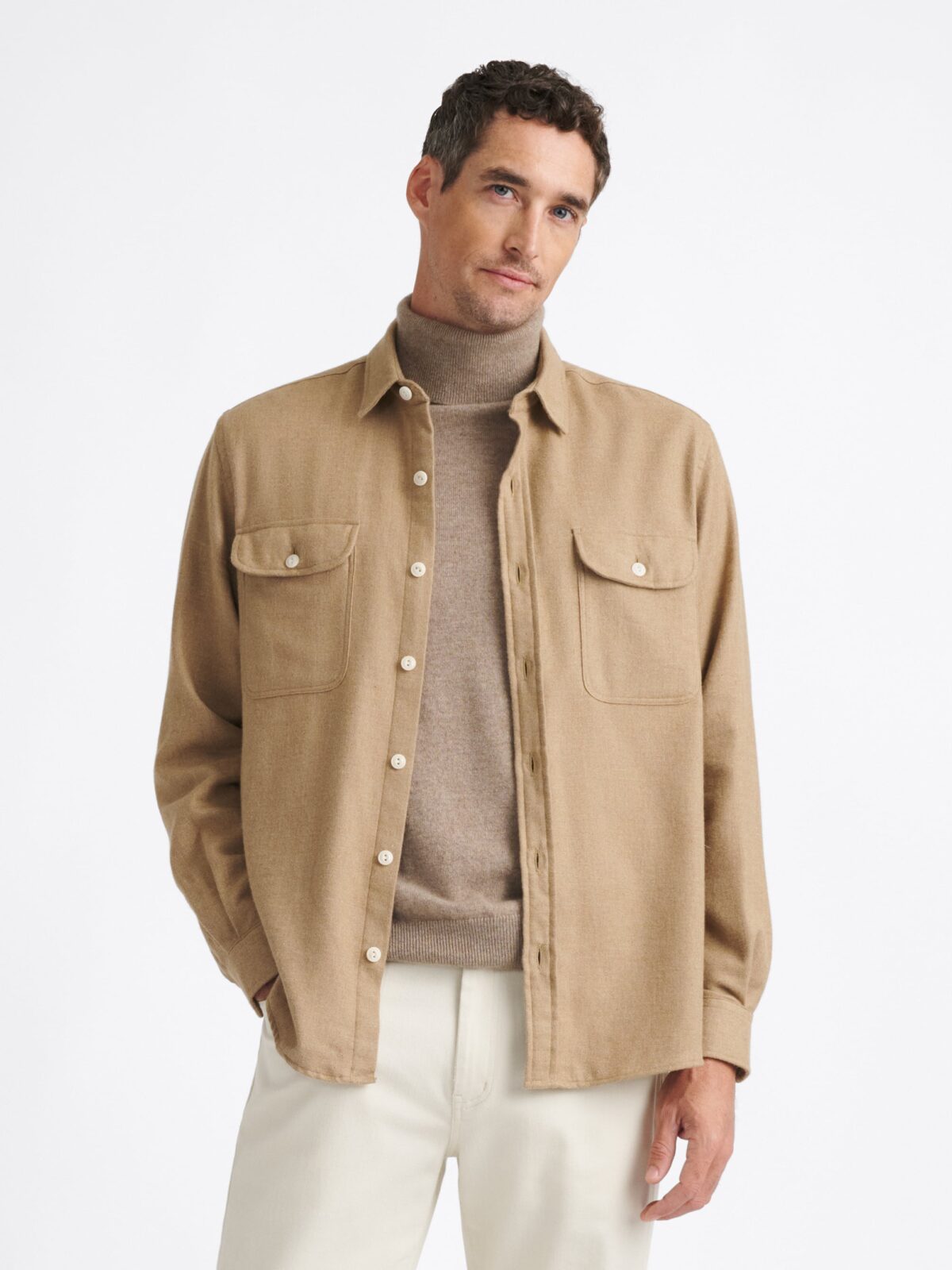 小物 CASHMERE FLANNEL CASHMERE DOWN STALL The Cotton and Cashmere Flannel Workshirt in Camel Melange