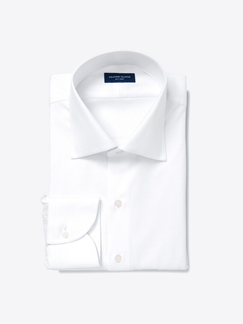 White Basketweave Fitted Dress Shirt 