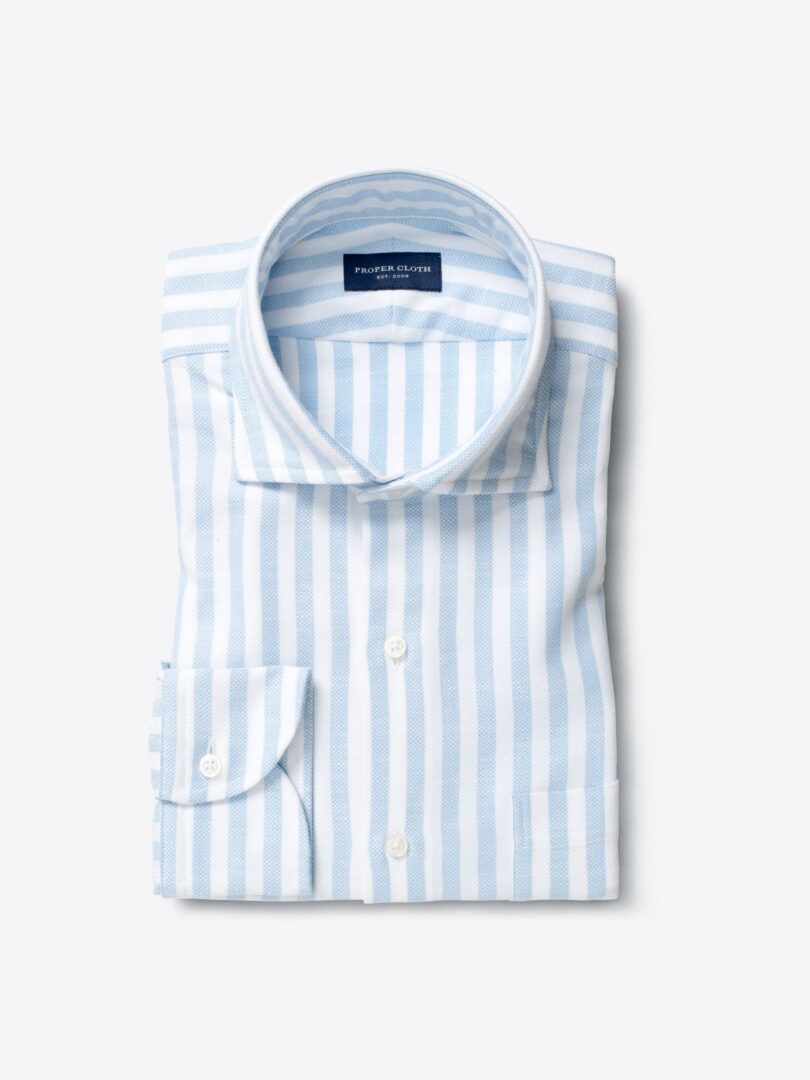 Amalfi Light Blue Bengal Stripe Pique Fitted Dress Shirt 