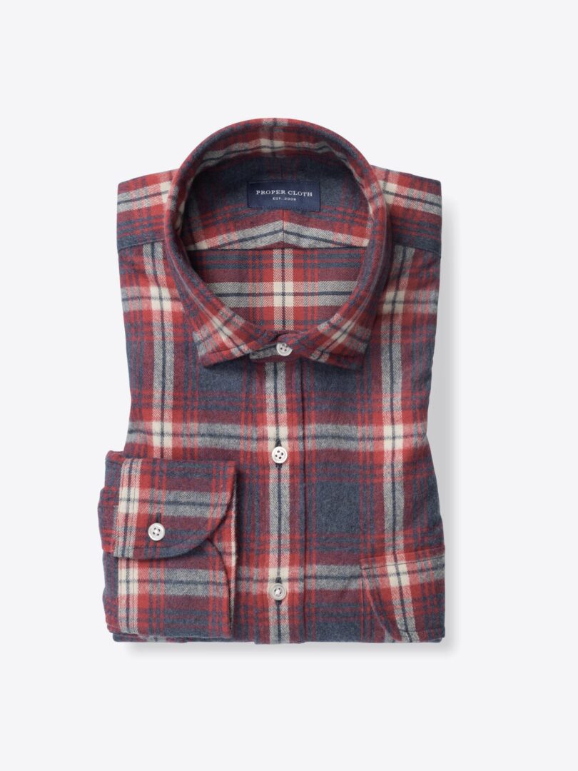 Japanese Slate and Red Shaggy Plaid Flannel 