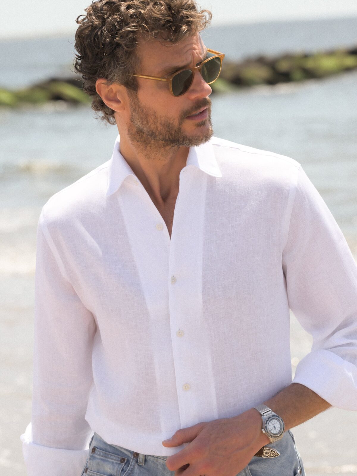 SEA linen cotton all-in-one シー RIE リネン 白 The Riviera Linen Shirt in White
