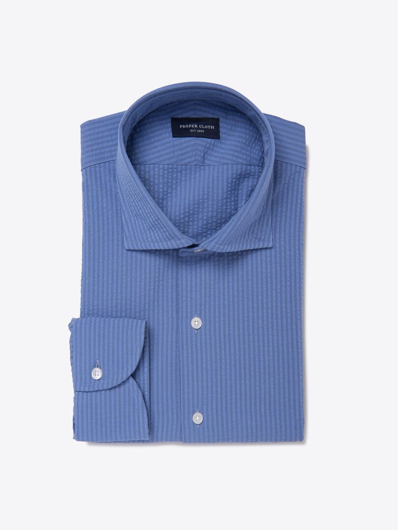 Portuguese Blue Seersucker Dress Shirt 
