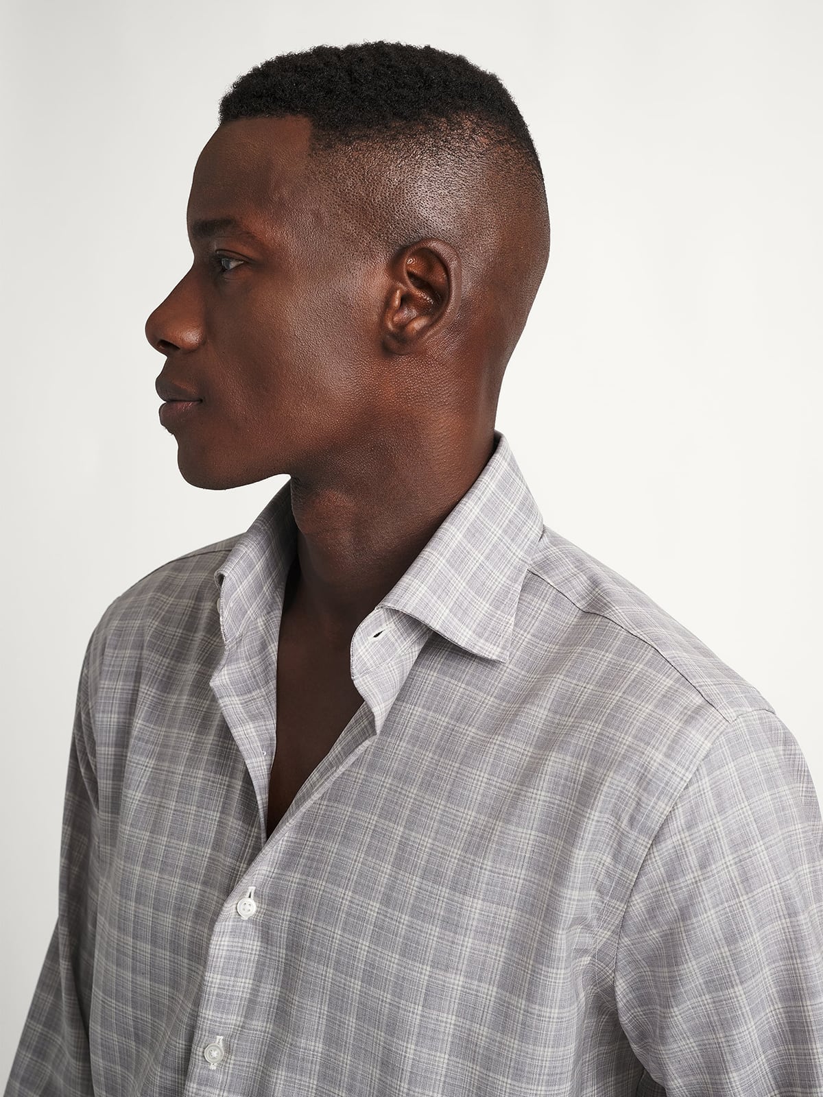 merino dress shirt Proper Cloth Men's Reda Light Grey Small Plaid Merino Wool Custom Dress Shirt