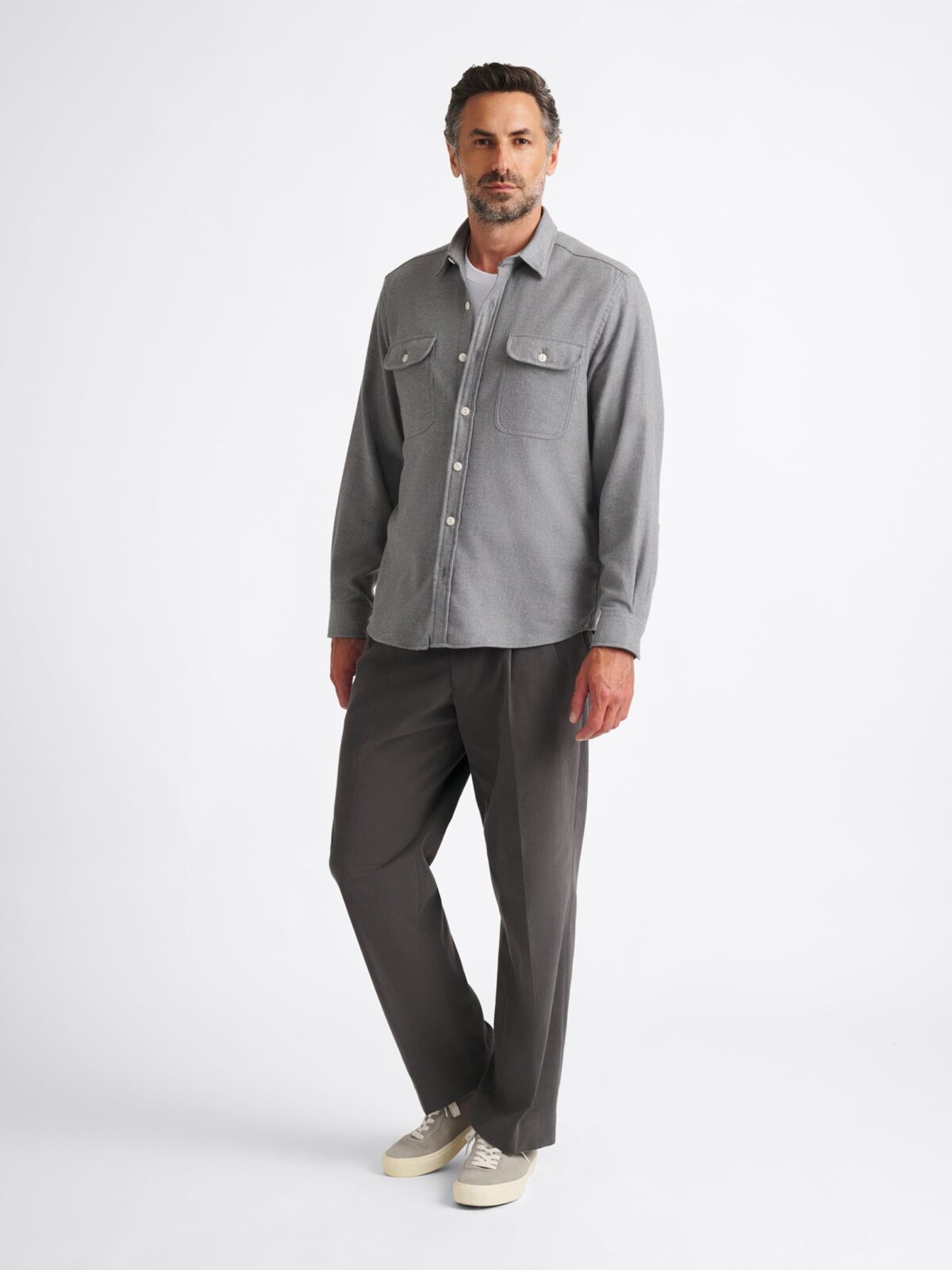 The Cotton and Cashmere Flannel Workshirt in Grey Melange