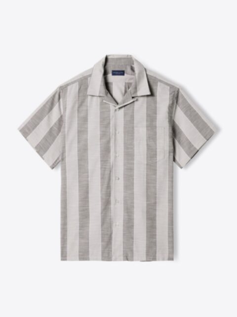 Shop Albini Beige Slub Wide Stripe