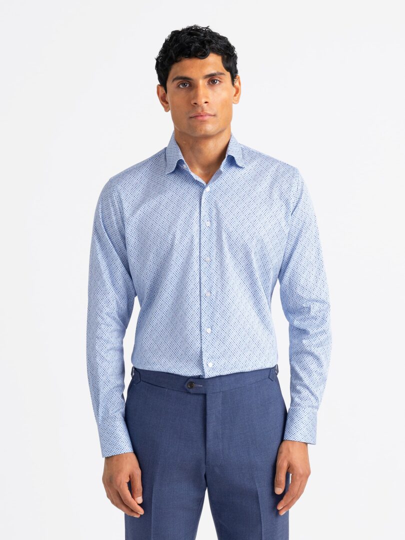 Organic Stretch Cotton Blue Micro Tile Print Detail