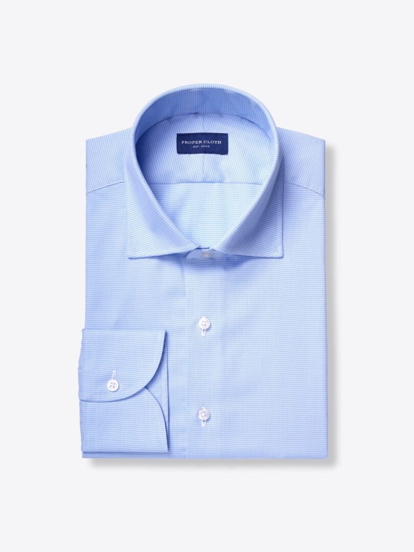 Thomas Mason Light Blue Wrinkle-Resistant Houndstooth Tailor Made Shirt 