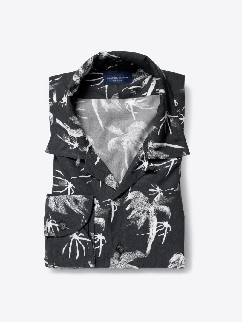 Albini Faded Black and White Palm Tree Print Tencel 
