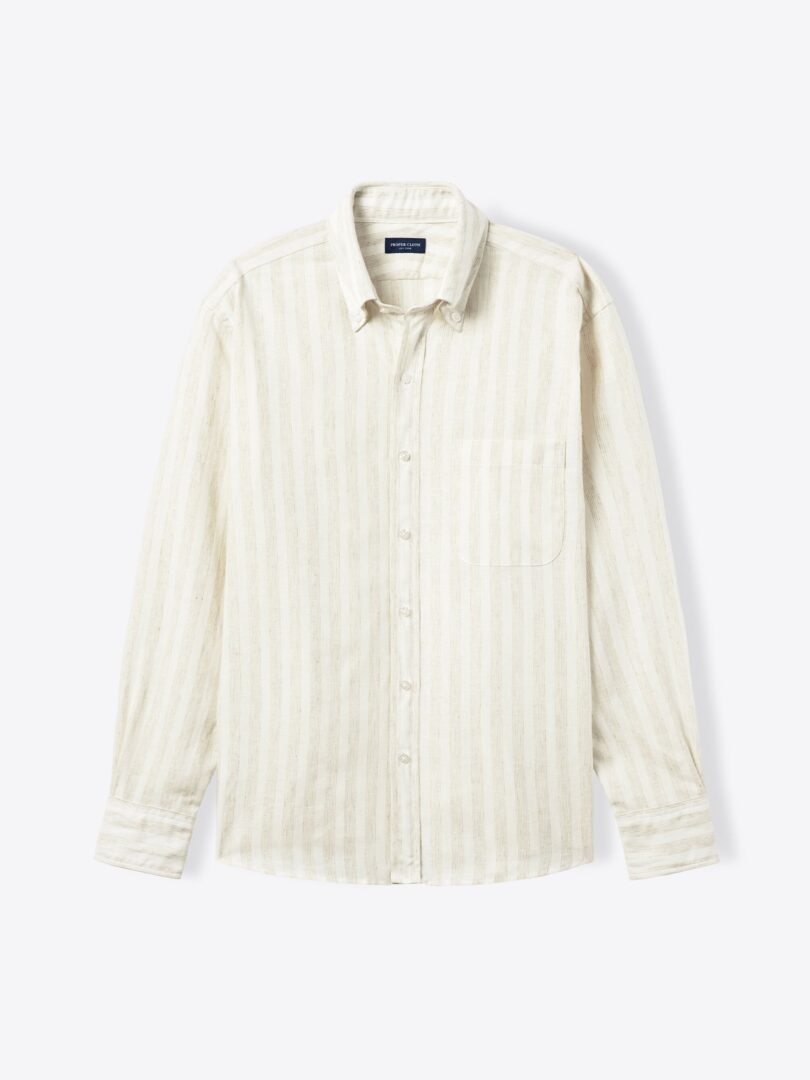 Liguria Beige Tencel and Linen Blend Stripe 