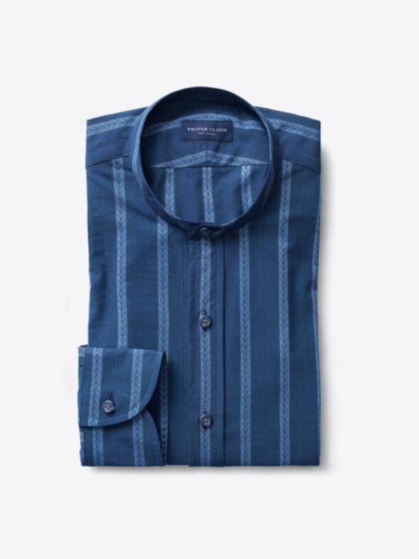 Albini Navy Tonal Folk Stripe Popover