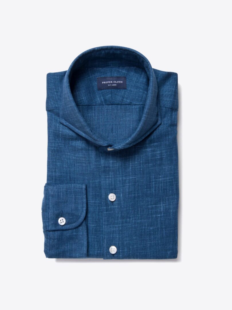 Washed Japanese Blue Slub Weave Custom Made Shirt 