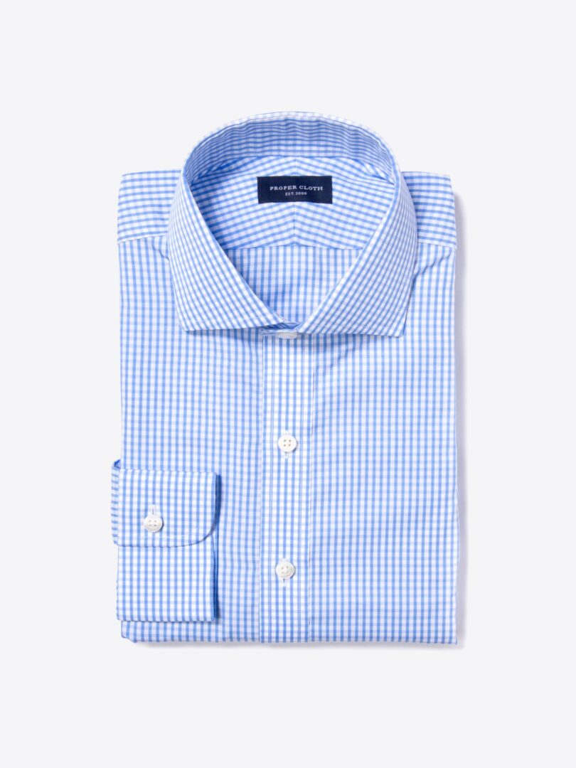 Canclini 120s Light Blue Medium Grid Fitted Dress Shirt 
