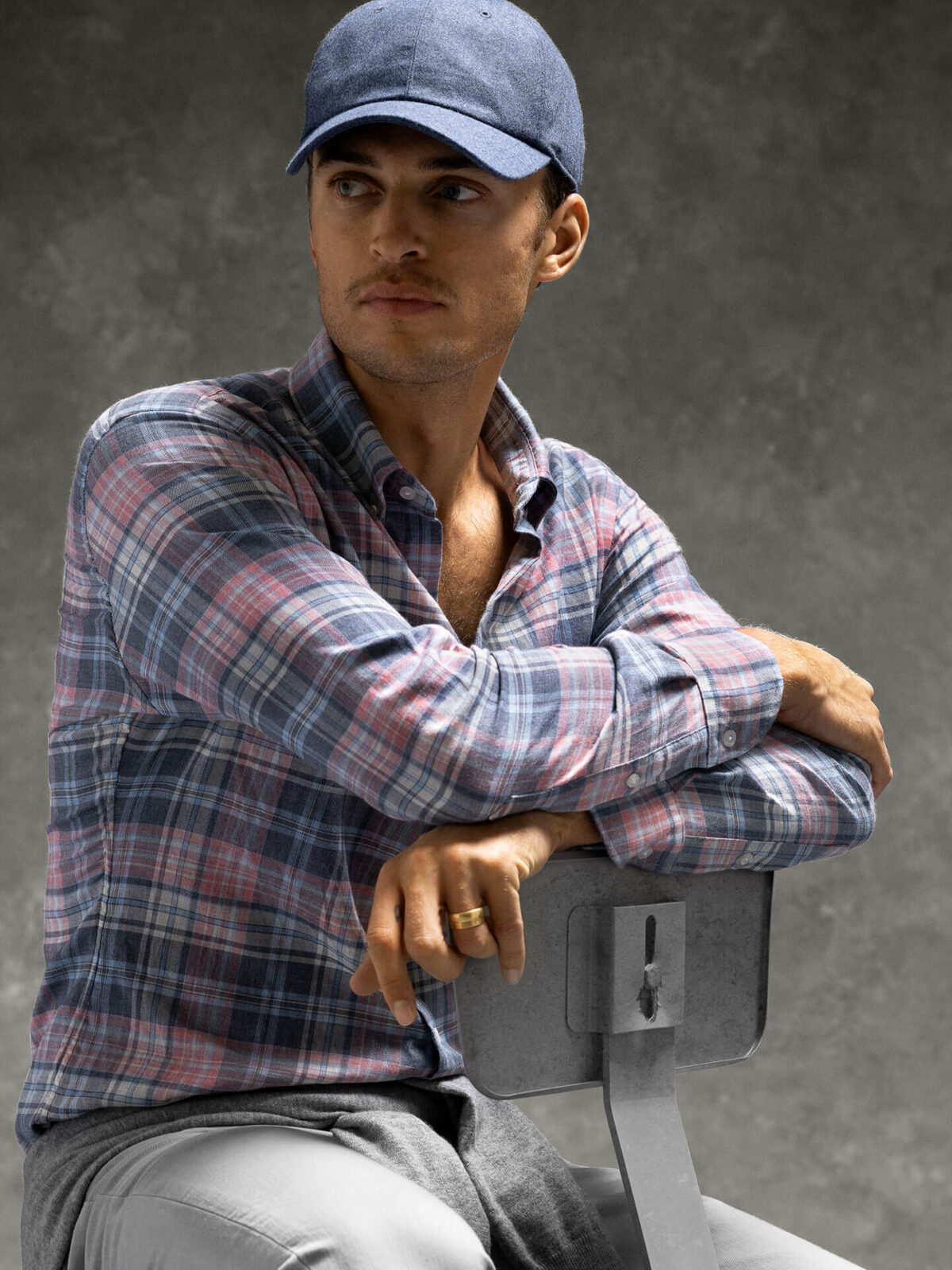 The Satoyama Flannel Button Down in Sky and Pink Melange Plaid The Satoyama Flannel Button Down in Sky and Pink Melange Plaid