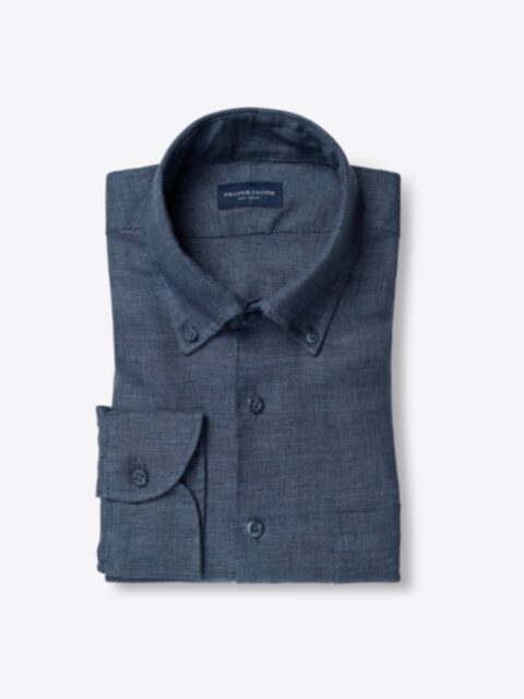 Shop Albini Washed Ocean Blue Linen Hopsack