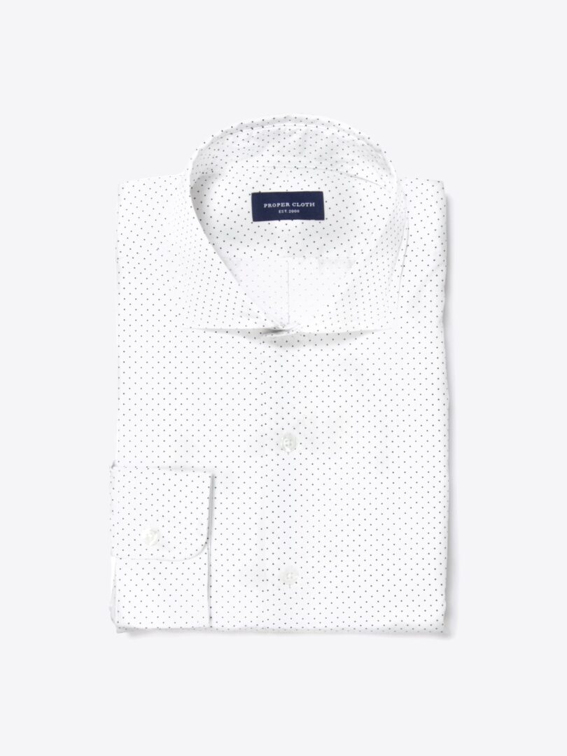 Navy on White Pindot Print Dress Shirt 