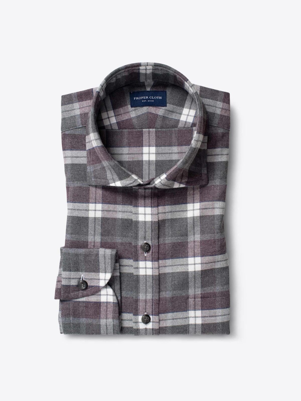 Portuguese Faded Red and Grey Melange Plaid Flannel Shirt