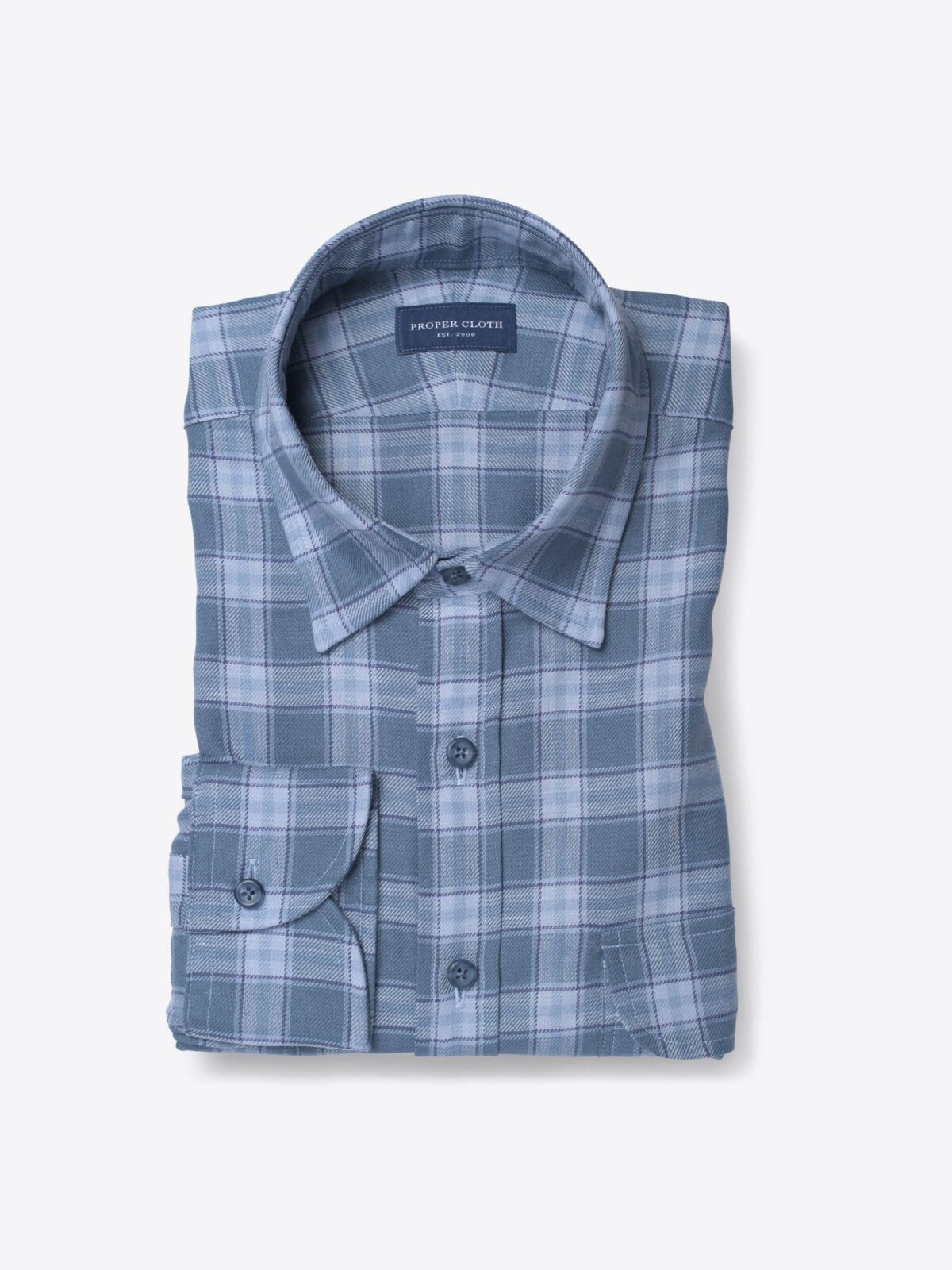 Mesa Slate Blue Cotton and Linen Plaid Shirt by Proper Cloth