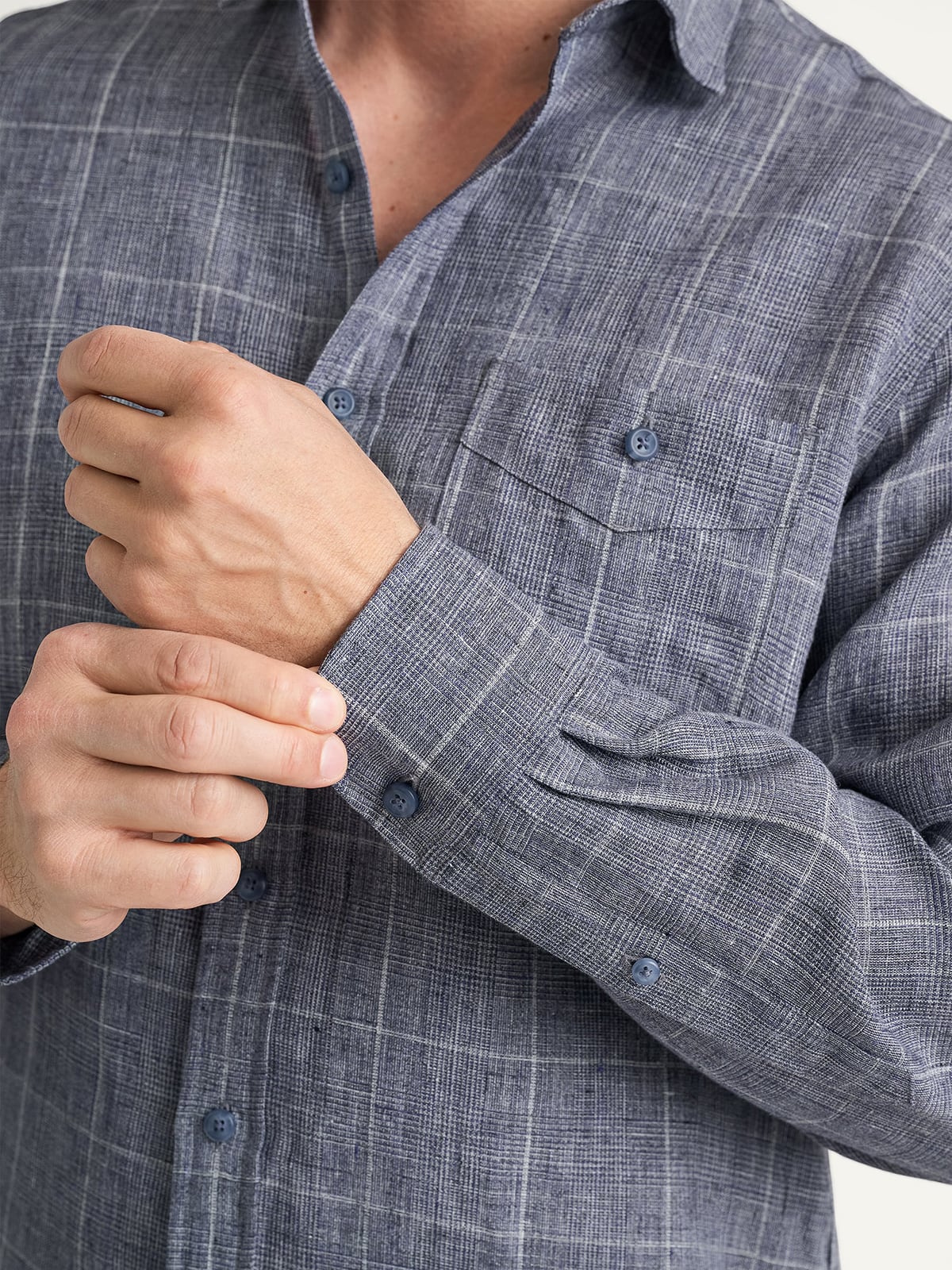 The Italian Linen Melange Shirt in Slate Plaid