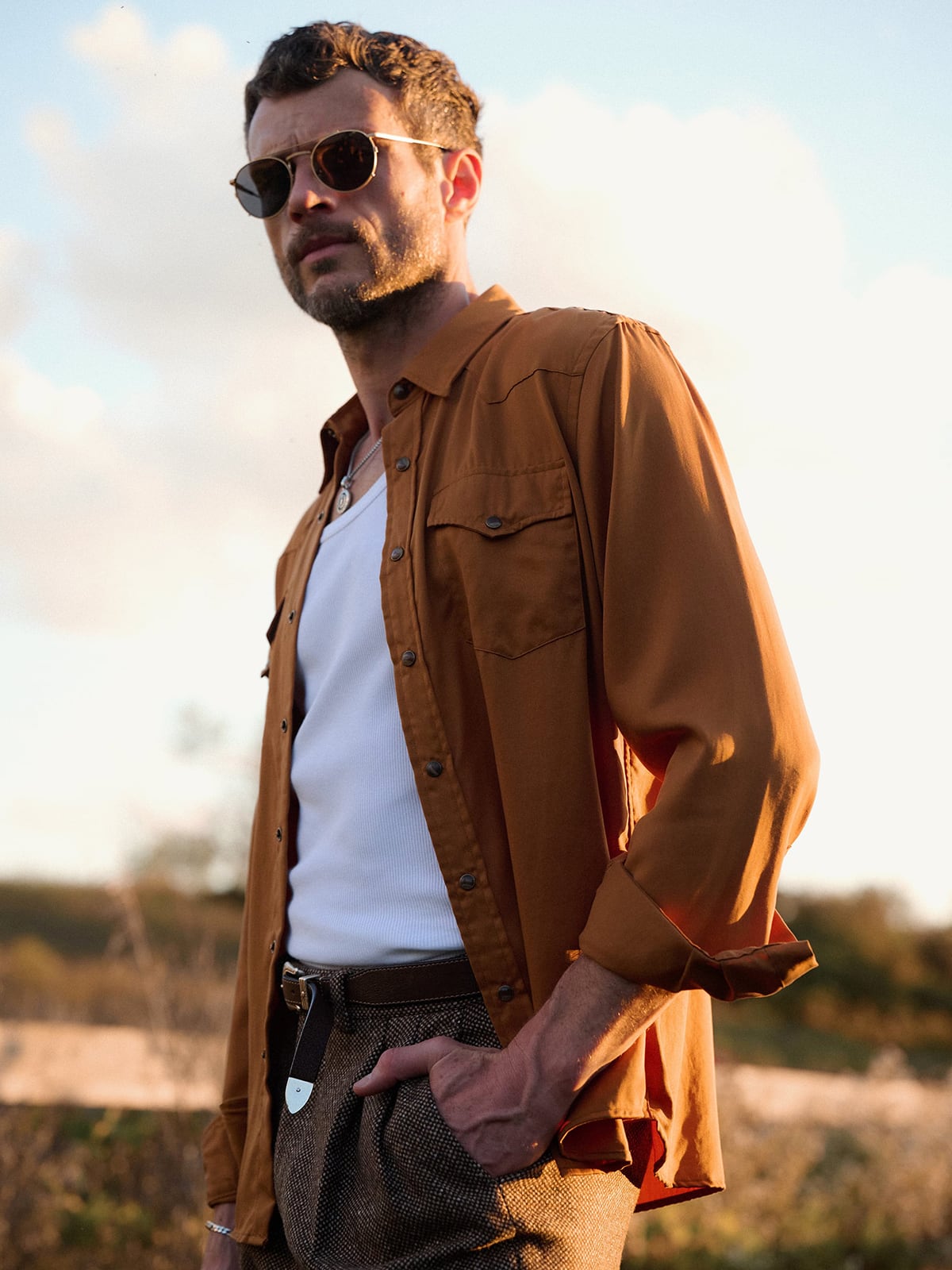 Proper Cloth Men's Laramie Saffron Tencel Western Shirt - Yellow, Size: 23, Big, Tall, 100% Tencel