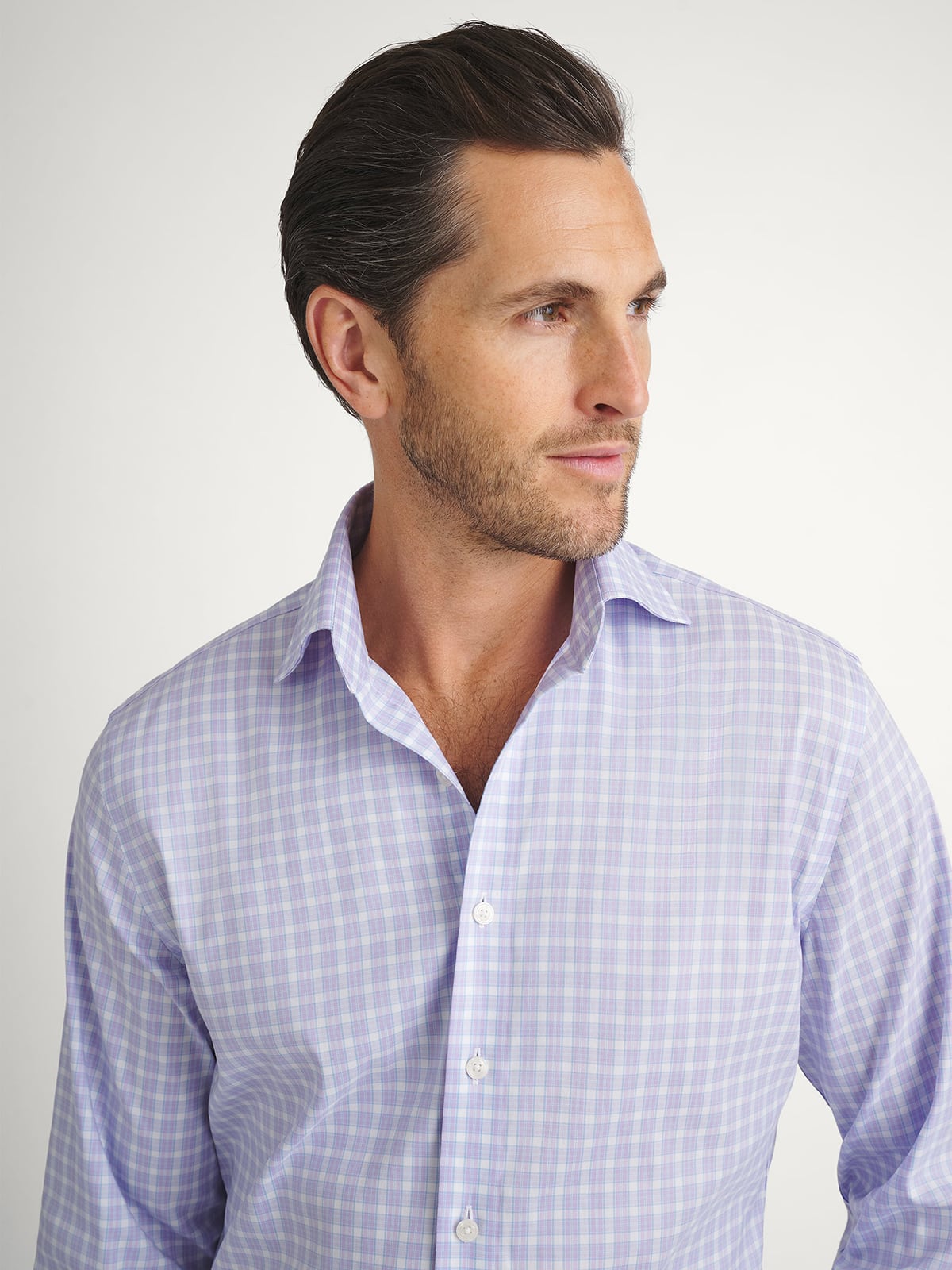 coolmax dress shirts Proper Cloth Men's Coolmax Stretch Non-Iron Lavender and Blue Check Custom Dress Shirt