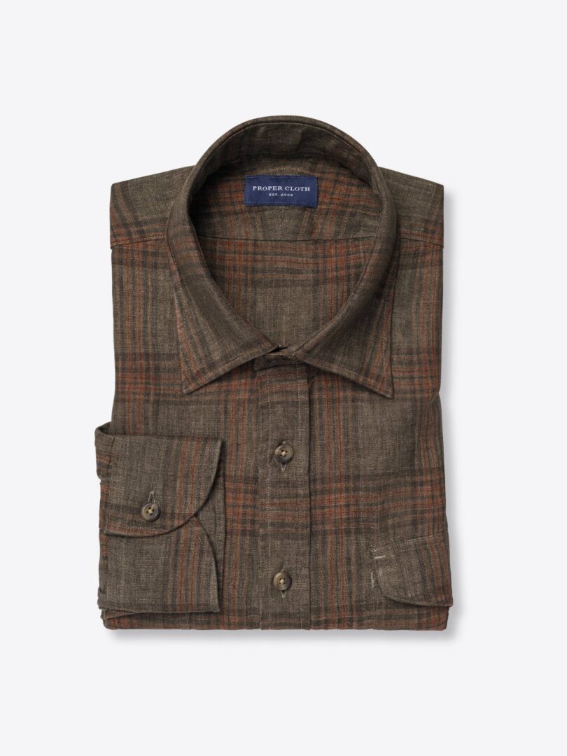 Leomaster Washed Chestnut and Sienna Plaid Linen 