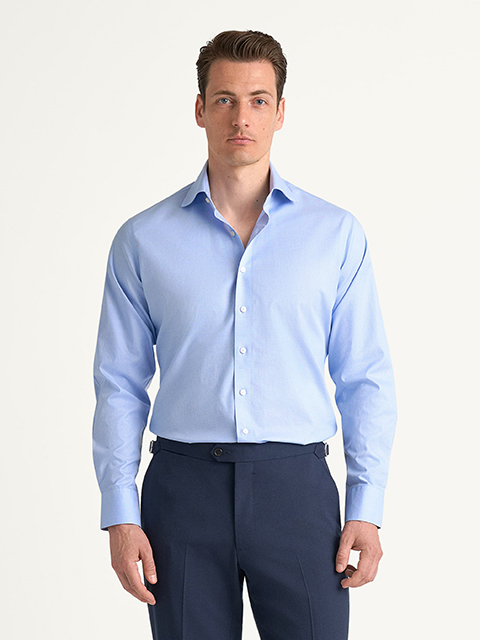 The Thomas Mason Wrinkle-Resistant Dress Shirt in Light Blue Twill