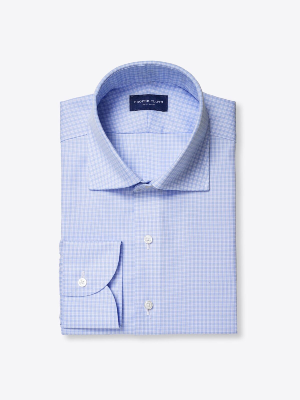 Mayfair Wrinkle-Resistant Light Blue Micro Check Shirt by Proper Cloth