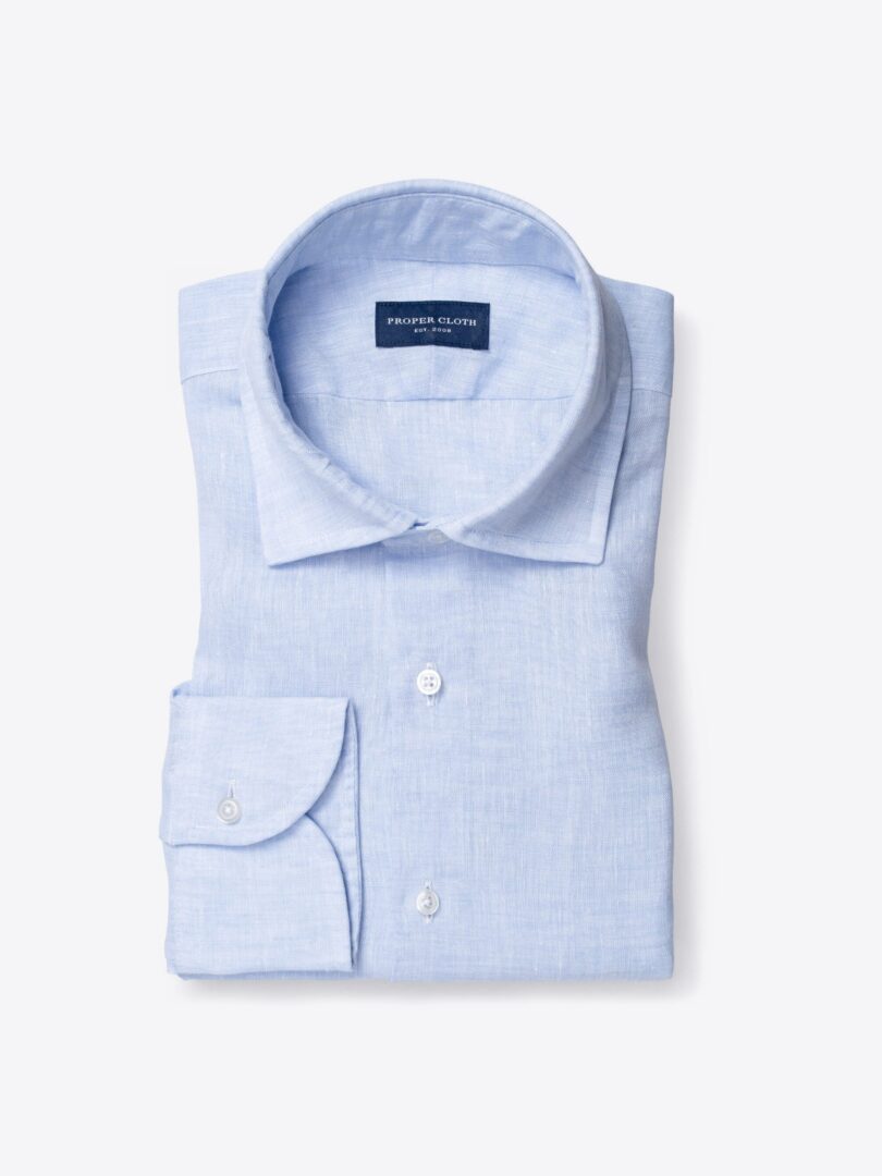 Redondo Light Blue Linen Custom Dress Shirt 