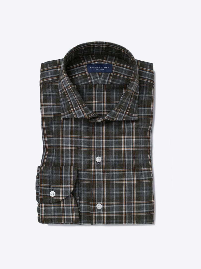 Canclini Grey and Yellow Plaid Flannel Custom Made Shirt 