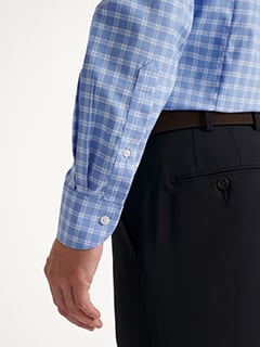 The Thomas Mason Non-Iron Shirt in Slate Blue and Sky Plaid
