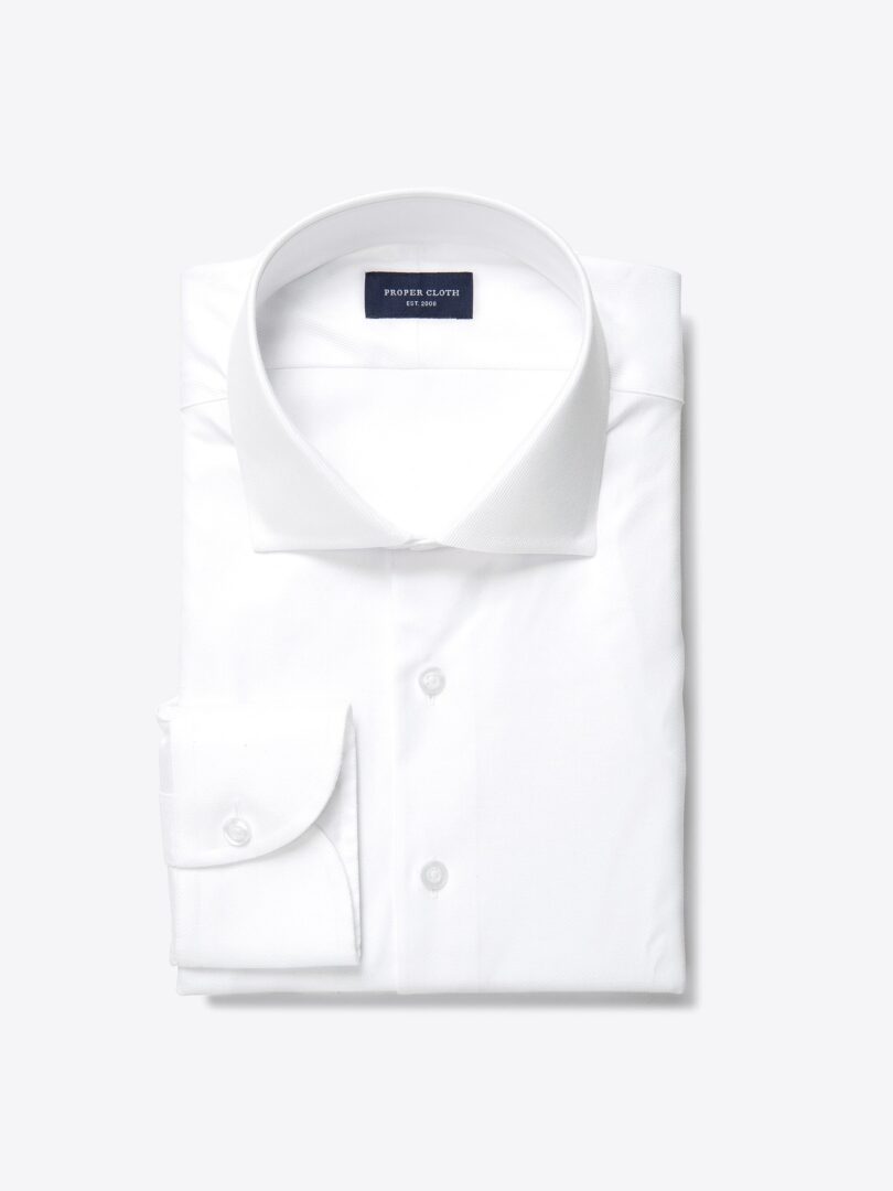 White Wrinkle-Resistant Cavalry Twill Men's Dress Shirt 