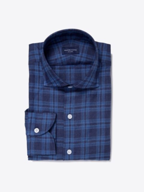 Shop Porto Navy Tonal Plaid Linen