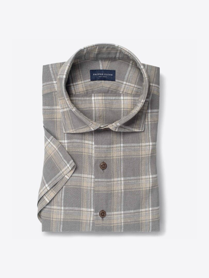 Portuguese Washed Brown and Beige Shadow Plaid Linen 