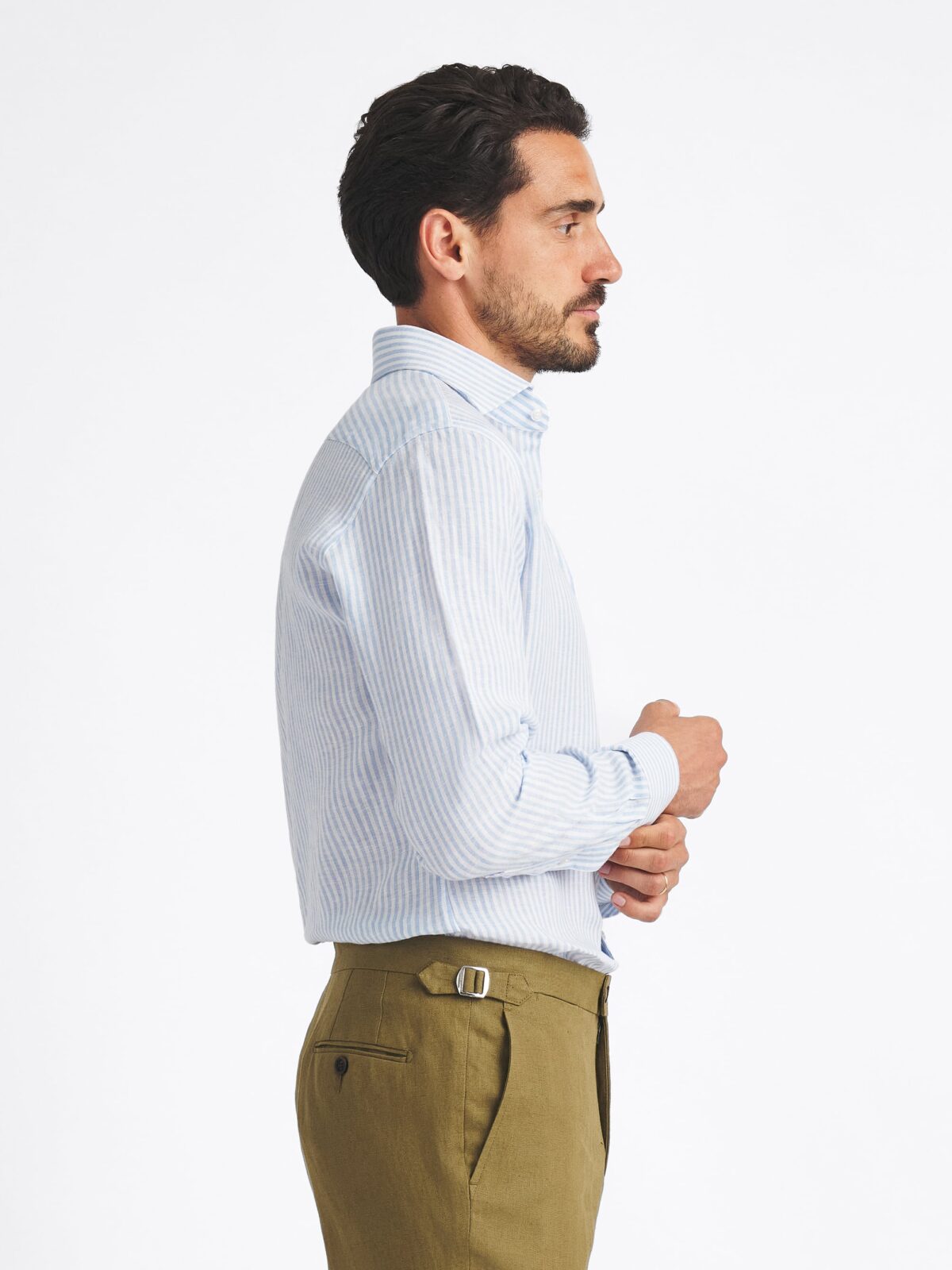 Light Blue Stripe Washed Linen Dress Shirt Shirt