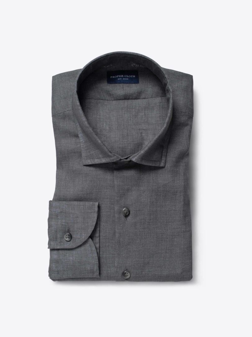 Albini Washed Grey Linen Dress Shirt 