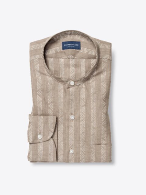 Shop Albini Beige and White Cotton Linen Dobby