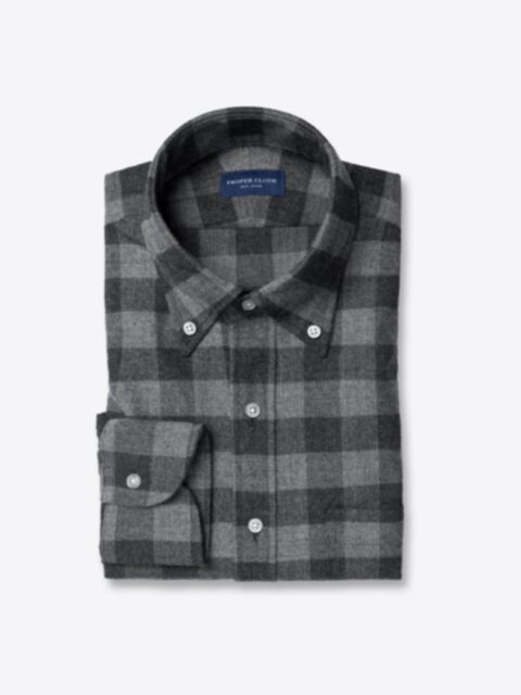 Shop Reda Grey Melange Gingham Merino Wool Flannel