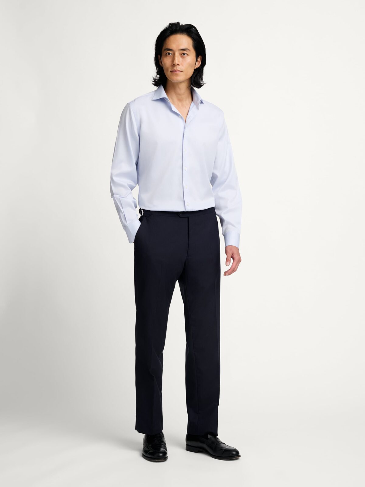 light blue dress shirt and black pants VINCENT (Style #6701-Y) - With Trousers Package shirts for men The Black Tux Essential End-on-End
