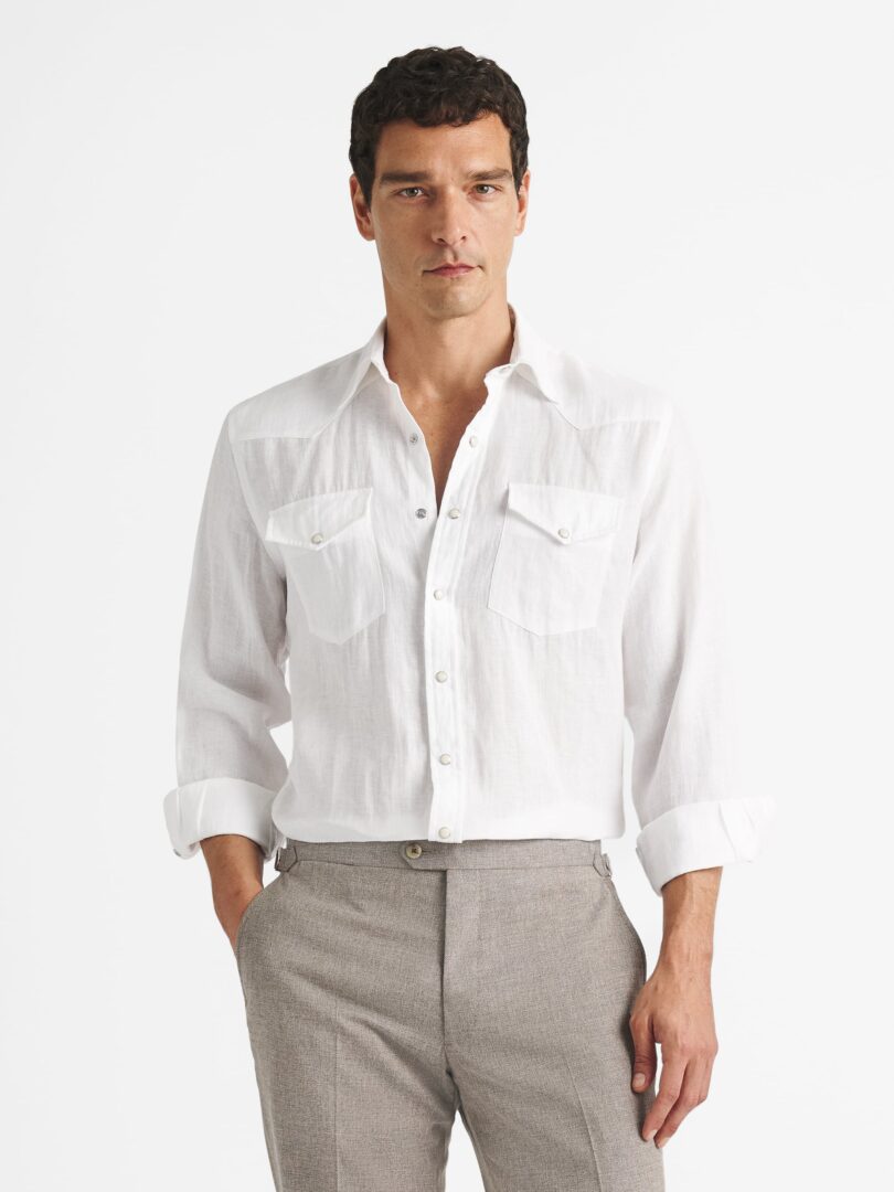 Baird McNutt White Irish Linen Western Shirt Thumb Detail